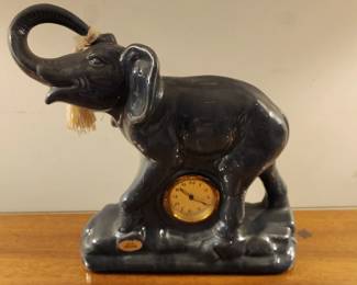 1950s Ceramic Elephant Sculpture with Clock