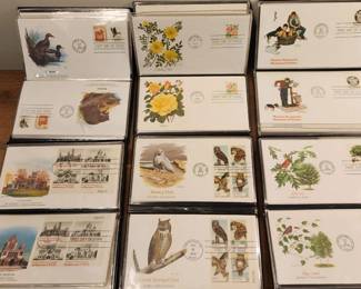 World Wildlife Fund First Day of Issue postcards featuring various animals, plants, and scenic images. The set includes covers from different countries, each bearing the WWF’s official logo and a First Day of Issue cancellation mark.