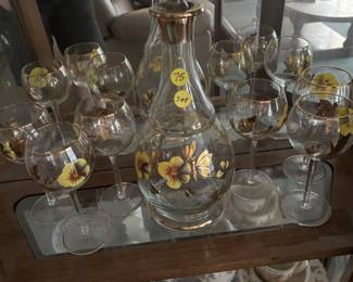 painted decanter and glasses set