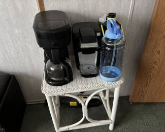 coffee pots andd wicker table