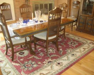 Stanley Furniture "Hacienda" dining table (1 additional leaf), 6 chairs, area rug 