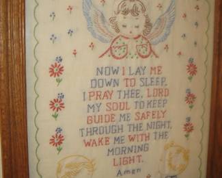 Embroidered "Now I lay me down to sleep" prayer