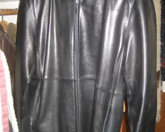 Hooded black leather men's jacket