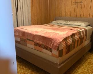 Queen Bed with Linen Textured Fabric Headboard