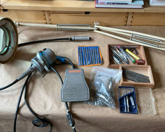 Lot 65: Jewelers Flex Shaft, Tools, Magnifying Lamp