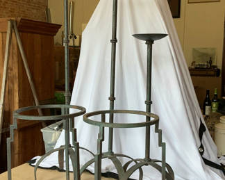 Lot 8: Patina Finish Iron Tall Candle Stickers, Plant Stands