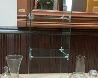 Lot 135: Modular Glass Shelving, Vases And Bottles.