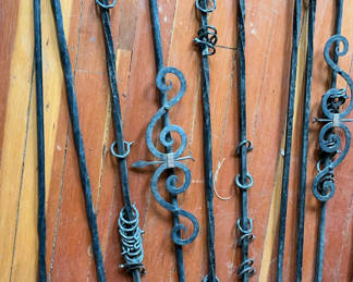 Lot 34: Medieval Wrought Iron Curtain Rods, Rings, Cabinet Pulls