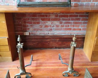 Lot 164: Copper and brass fireplace accessories 