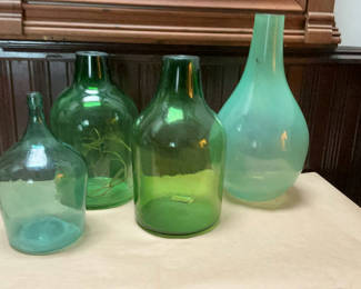 Lot 80: Gorgeous Over Sized Demijohns Antique Green Glass Bottles