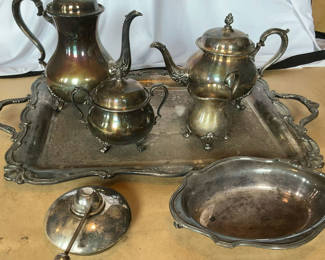 Lot 4: Vintage Silver Plate Tea Service, Etc