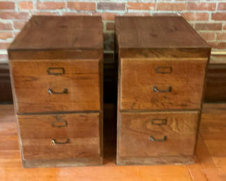 Lot 145: Two Vintage Wood File Cabinets