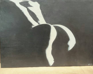Lot 144: Black and white painting of a woman's backside by Local PT Artist
