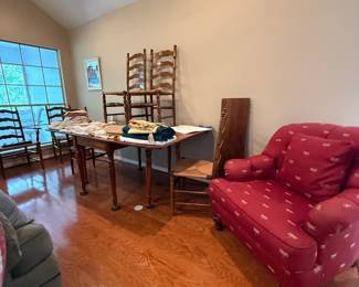 Upholstered dragonfly arm chairs 