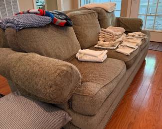 Sofa, vintage linen & blankets