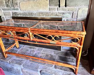 Rattan sofa table with matching coffee and side tables