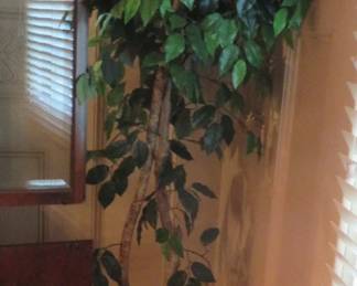 Indoor faux ficus tree with brass planter