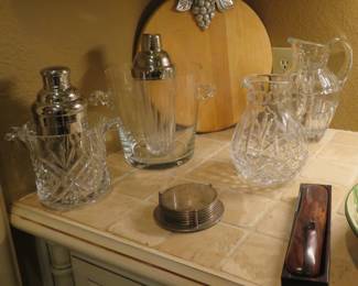 Crystal ice buckets, Waterford stainless drink shaker