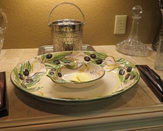Clay Art "Olives and Garlic" pasta platter, olive dish