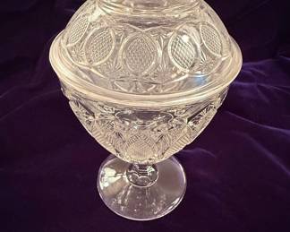 Glass Compote with Lid - Hobstar and Fan Pattern