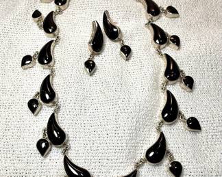Mexican Sterling Silver and Onyx Necklace