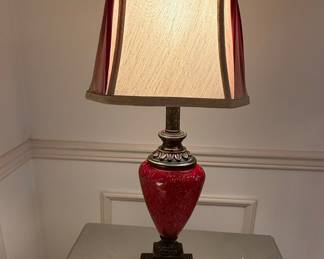 Red Ceramic Table Lamp with Dark Bronze Accents