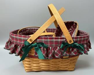 Longaberger Woven Picnic Basket with Plaid Liner