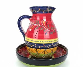 Talavera Style Pitcher and Saucer Set