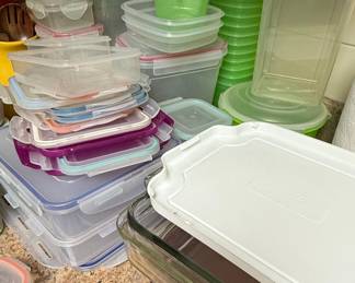 Assorted Food Storage Containers and Glass Bakeware