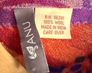Anu 100% Wool Embroidered Kimono Wrap Style