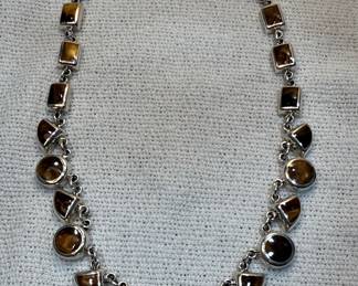 Sterling Silver and Tiger's Eye Necklace - Mexican Style