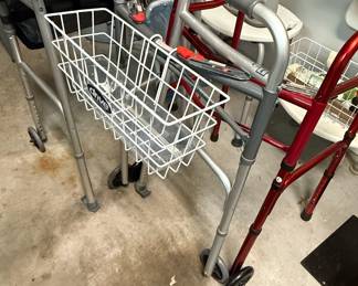 Drive Medical Rolling Walker with Tray and Basket, Red Walker, and Canes
