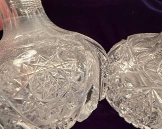 American Brilliant Cut Glass Decanter and Two Cruet Pitchers Set