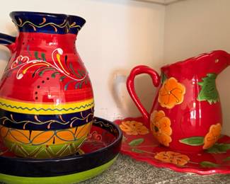 Hand-Painted Ceramic Pitcher and Wash Basin Set