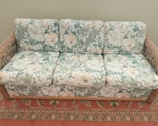 Henry Link Style Wicker and Upholstered Sofa