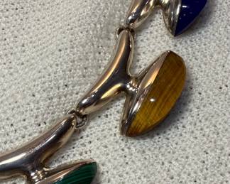 Taxco Sterling Silver and Mixed Gemstone Necklace