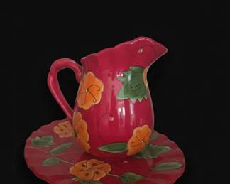 Fuchsia Floral Pitcher  Plate Set
