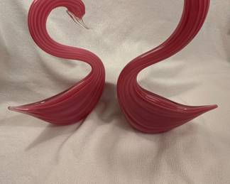 Murano Style Pink Glass Swan Pair