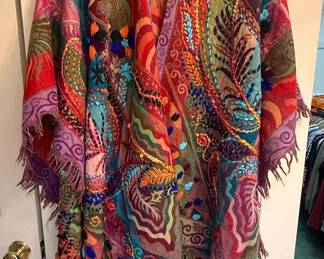 Anu 100% Wool Embroidered Kimono Wrap Style