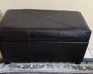 Black Faux Leather Storage Ottoman