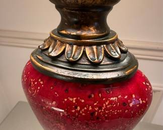 Red Ceramic Table Lamp with Dark Bronze Accents