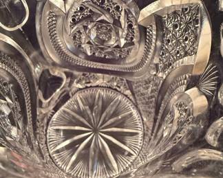 American Brilliant Cut Glass Pitcher - Hobstar and Fan Pattern