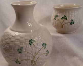 Belleek "Shamrock" Vase and Pot
