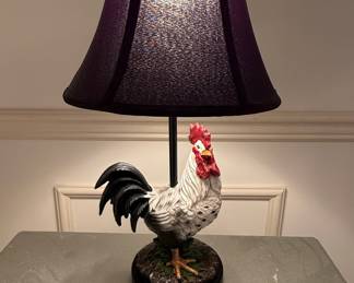 Rooster Table Lamp with Purple Shade