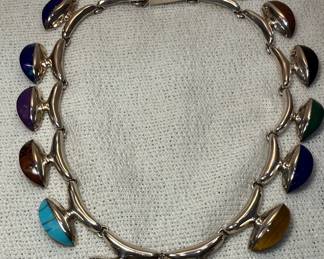 Taxco Sterling Silver and Mixed Gemstone Necklace