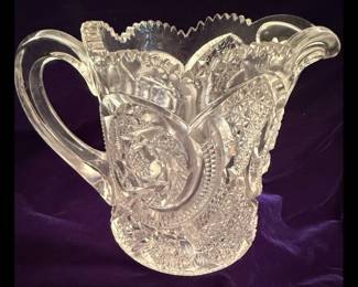 American Brilliant Cut Glass Pitcher - Hobstar and Fan Pattern