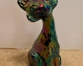 Fenton Art Glass Iridescent Carnival Glass Alley Cat Figurine