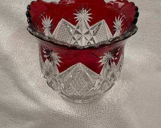Bohemian Ruby Cut to Clear Glass Ashtray and Vase Set