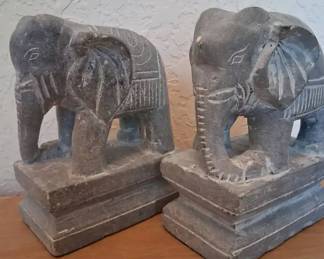 Pair Of Carved Elephant Bookends