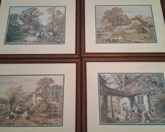 Set of 4 Framed Pastoral Prints  English Country Cottage Scenes